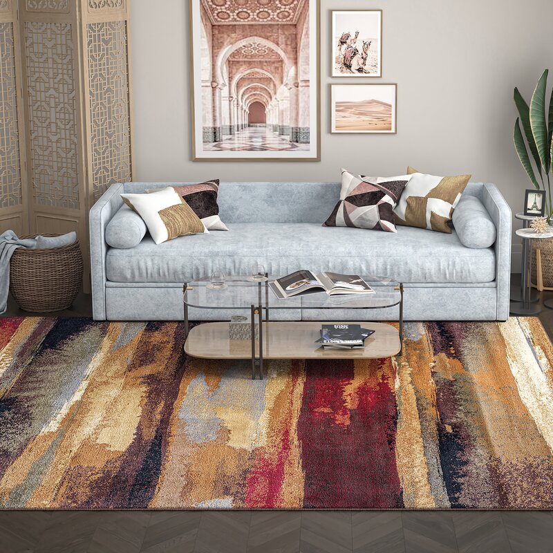 Mettler Abstract Brown/Beige Area Rug - Brown/Beige/Red fashion - Rectangle 5'3